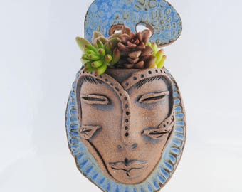 ceramic face planter garden art mask wall planter head planter