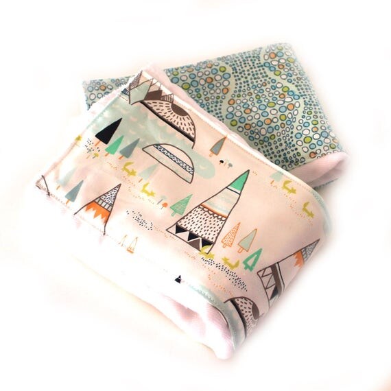 Tepee Burp Cloths, Blue Orange Gray Boy Burp Cloth - Diaper Burp Cloth set of 2 // Adventure Boho Nursery Theme / Baby Shower Gift