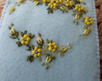 Hand Embroidered Pretty Pale Blue Felt Glasses Case