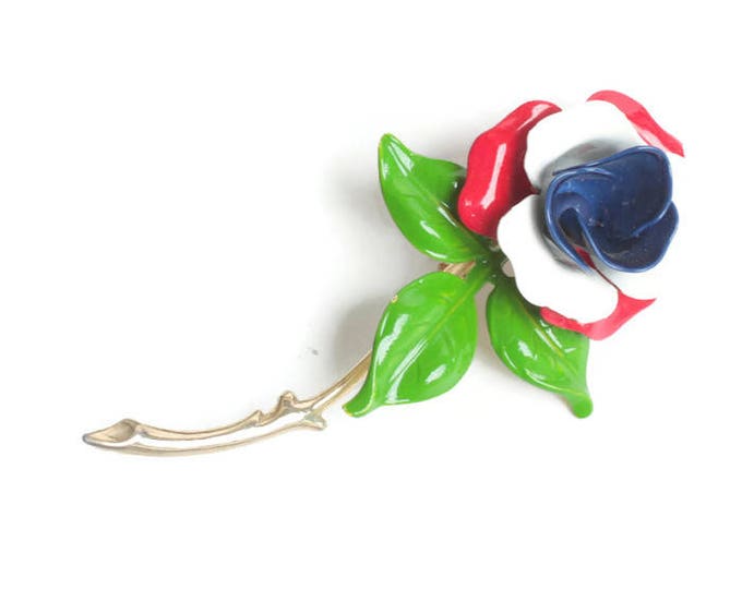 Red White and Blue Enameled Flower Brooch Vintage