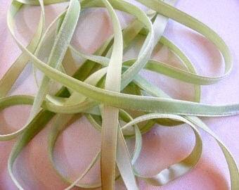 Vintage French 1920's Velvet Ribbon 5/16 Inch Gorgeous Nile Green