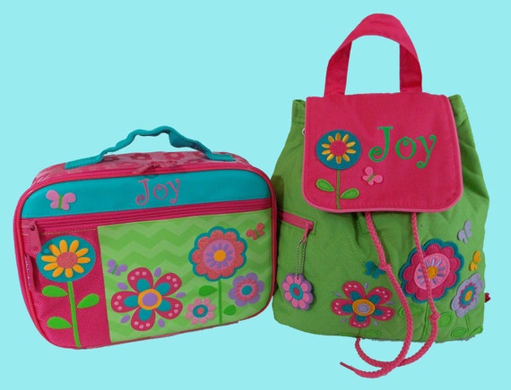 Child's Personalized Newest Stephen JosephFLOWERS Backpack and Lunchbox School Set-Monogramming Included