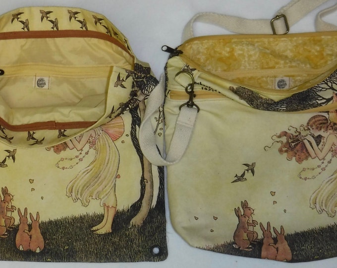 Enchanted Forest Anne Plays the Pipes cotton linen canvas Backpack/tote Custom Print ready to ship