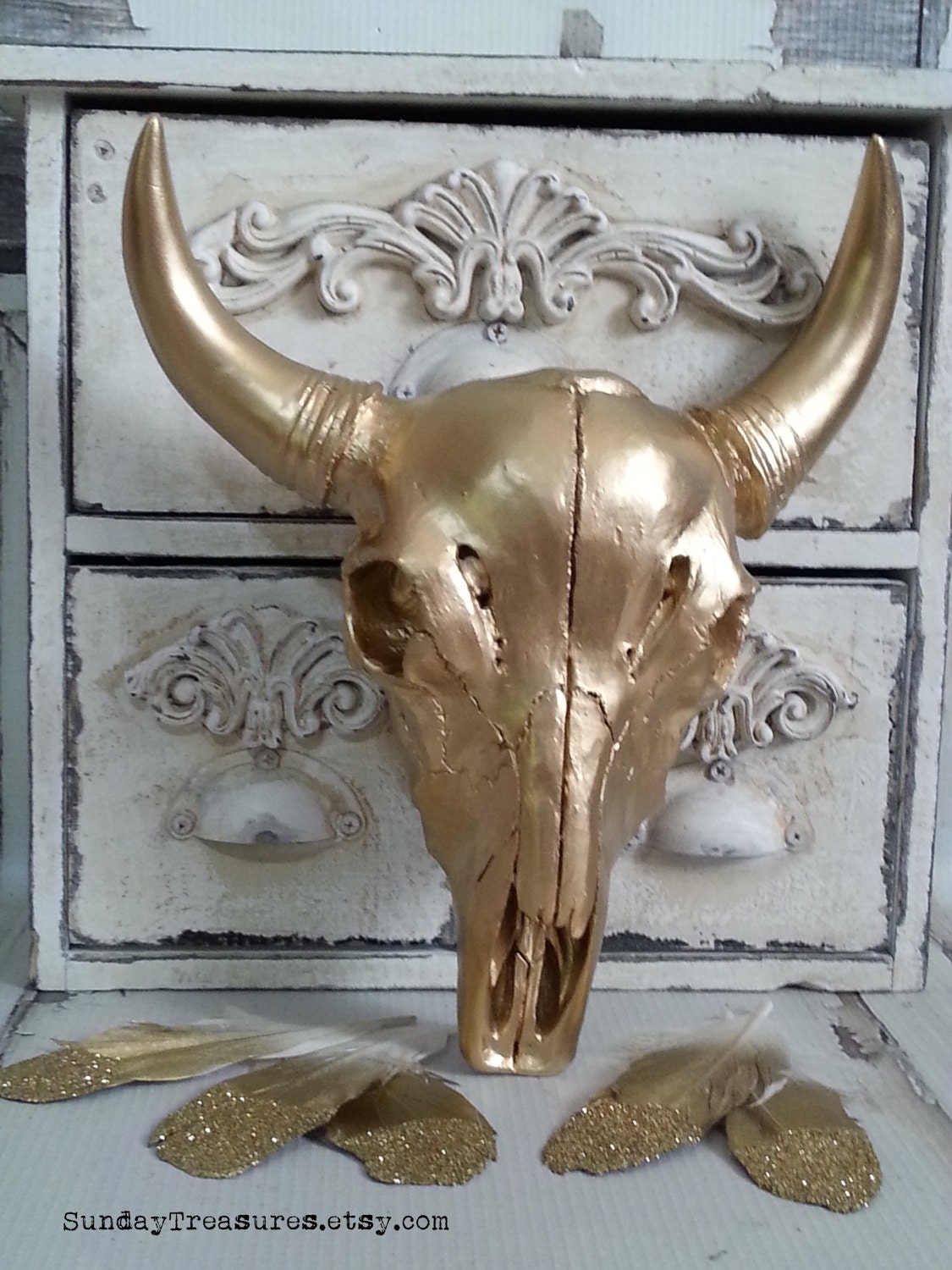 SaLE Cow Skull Wall Decor / Faux Taxidermy / GoLD / The