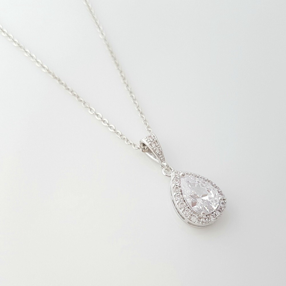 Crystal Bridal Necklace Teardrop Bridal Pendant Necklace