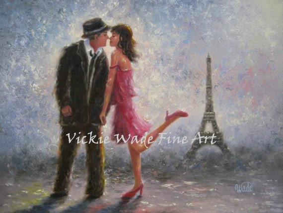 Paris Lovers Art Print Eiffel tower paintings Paris loving