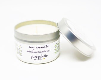 Soy Candle Oakmoss Sandalwood -Travel Tin Candle - / 4 oz. Scented Candle