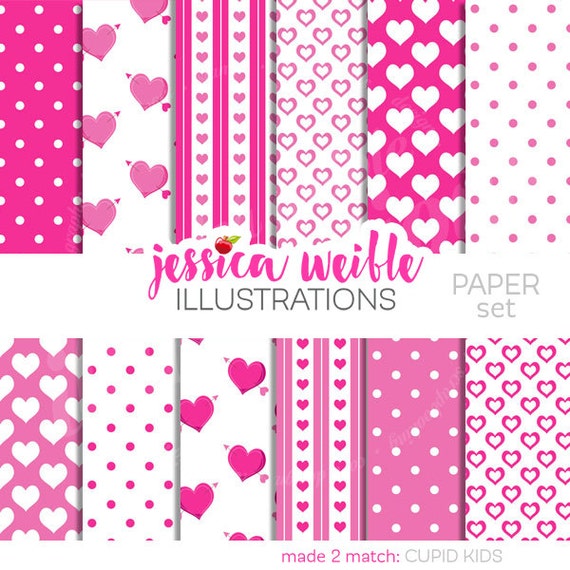 Cupid Kids Cute Digital Papers Backgrounds for Invitations, Card Design, Scrapbooking, and Web Design, Valentine Papers Il_570xn