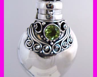 August green peridot birthstone Sterling silver Heart Locket Prayer Box bottle Pendant with PR8