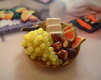 Dollshouse food 12th scale, fruit and cheese platter, miniatures food