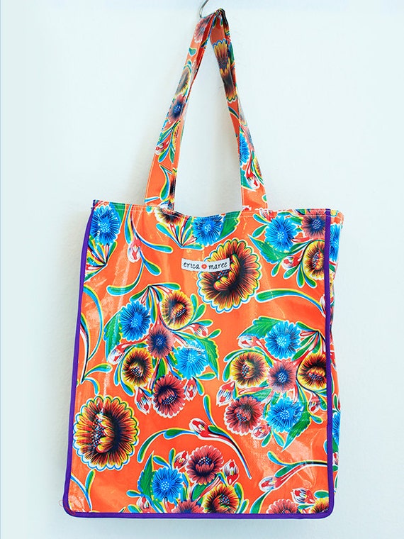 Oilcloth Orange Market Tote Beach Tote Pool Bag Playa Mediana