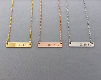 Date Necklace-Rose Gold Necklace-Personalized Gold Bar Necklace-Engraved Date-Personalized Necklace-Gift For Her-Valentines Gift