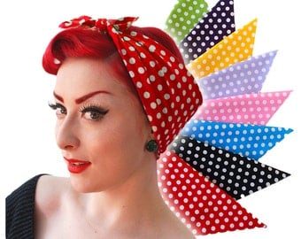 Rockabilly Polka Dot Bandana 8 colours - Roller Derby Bandana - 50s style Retro Head Scarf - Polka Dot Scarf - Rosie the Riveter