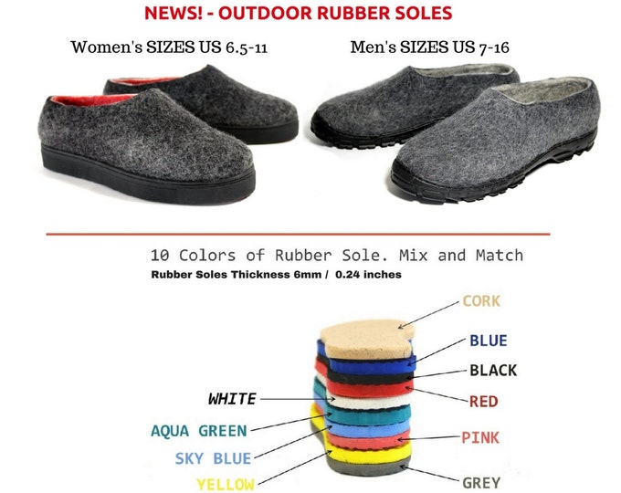 Mens Charcoal Slippers - Wool Slippers - Felted Shoes - Minimalist Shoes - Rubber Soles - Autumn Gifts - Gift for Him - Fathers Day - Woolen