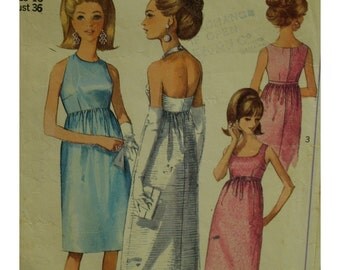 60s Empire Evening Gown Pattern, Open Back/ Full Back, Sleeveless, Halter, Straight Skirt, Simplicity 6786 Size 16 (Bust 36" 92cm)