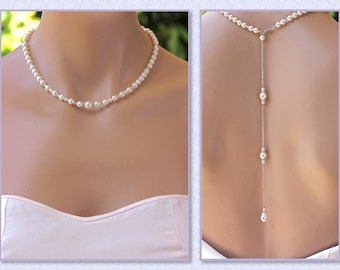 Pearl Back Drop Necklace Bridal Backdrop Pearl Necklace Bridesmaids Necklace SILVER, Gold, Rose Gold options Wedding Necklace
