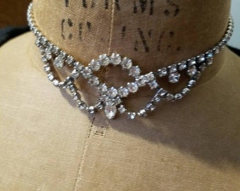 Vintage Silver Tone Clear Rhinestones Necklace 1950s Bride Bridal Something Old