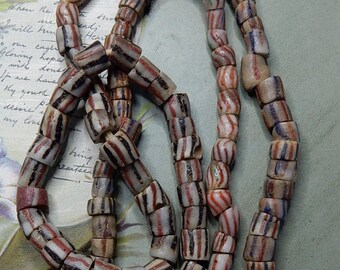 Long Strand Antique Trade Beads w/ Red Black Blue Stripes NDW15
