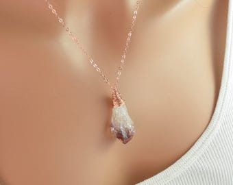 OOAK Raw Gemstone Necklace, Rose Gold Filled, Rough Citrine Pendant, Wire Wrapped, Simple Bold Jewelry, November Birthstone, Free Shipping