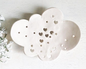White Ceramic Soap Dish Whimsical Cloud Dish Whimsical Bath Soap Dish Cloud Soap Dish Cloud Plate Soap Plate Ceramic Cloud Ceramic Dish