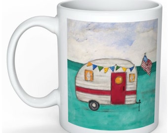 Camper Mug - Camping Coffee Mug - I love Camping Mug - Happy Camper - Travel Trailer Decor