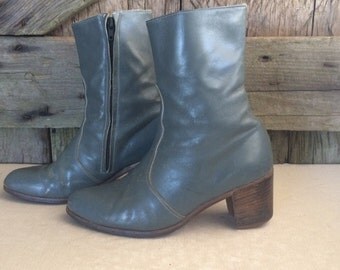 Gray Slate Italian Leather Ankle Boots Vero Cuoio, Cuban Heels, Boots Size 40