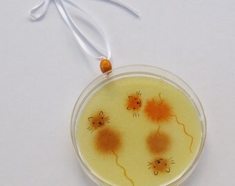 Petri Dish Ornament A6: Orange and Gold Kitty Microbes
