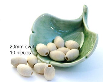 Oval Unfinished Wood Beads - 3/4 inch ( 20 x 12mm ) - 10 pieces