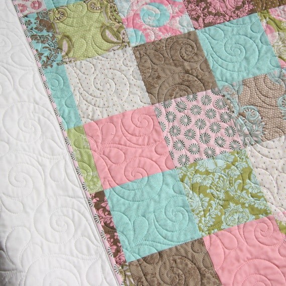 Download LAST ONE Shabby Chic Quilt Baby Girl Patchwork Blanket Brown