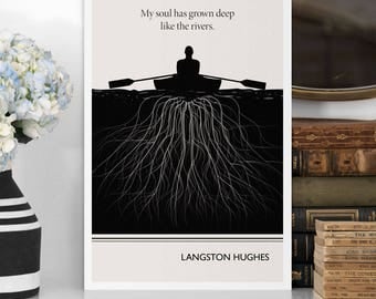 Literary Art Print, “Langston Hughes“ Large Wall Art Posters, Literary Quote Poster, Illustration, Black History Month, Literary Gift