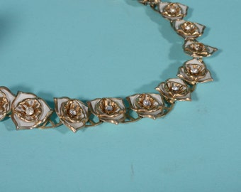 Vintage 1950s Wedding Necklace Floral Rhinestone Bridal Fashions 1960s