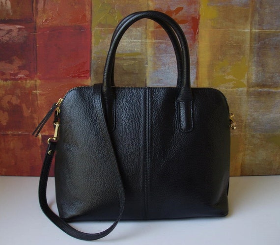 BORSE IN PELLE Italy Black Leather Domed by Deliciousbling on Etsy