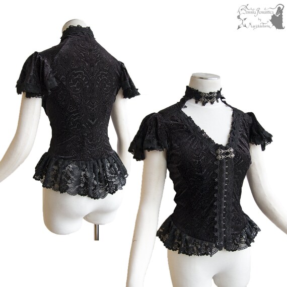 Blouse victorian inspired, black ausbrenner, Victorian, goth, Steampunk, Somnia Romantica, size medium see item details for measurements by SomniaRomantica steampunk buy now online