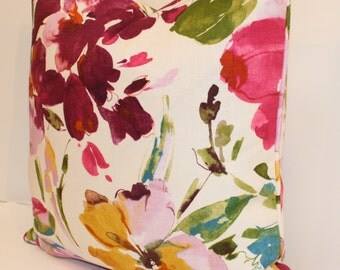 Watercolor Floral Pillow Cover - 18" - P Kaufman Paint Palette 003 Punch - Aquarelle Collection - Decorative Pillow - Turquoise - Pale Laven