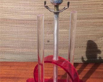 Vintage Mid-Century Modern Red LUCITE Sculptural Table Art Lamp Laurel Deco Era