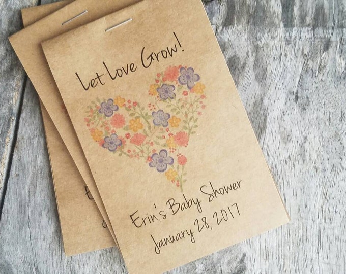Brand New! RUSTIC Heart Wildflower Design - Seeds Let Love Grow Flower Seed Packet Favor Shabby Chic Cute Favors for Bridal Shower Wedding