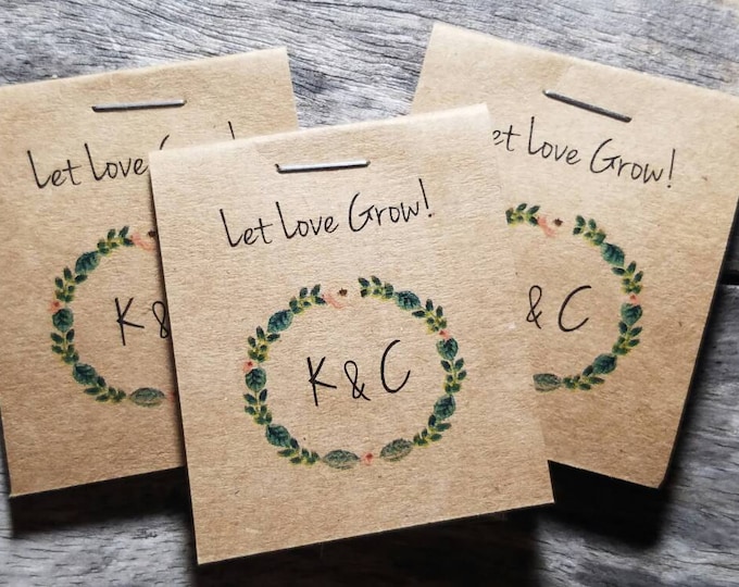 RUSTIC Cute Little Favors Floral Monogram Wreath Design Wildflower Seeds Let Love Grow Flower Seed Packet Favors Bridal Shower Wedding Party