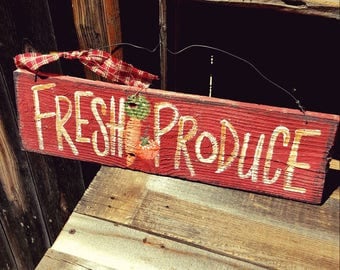 Fresh produce sign,rustic home decor,vegetable,farmhouse decor,farmhouse sign,country home decor,primitive wood sign,rustic wall decor,wood