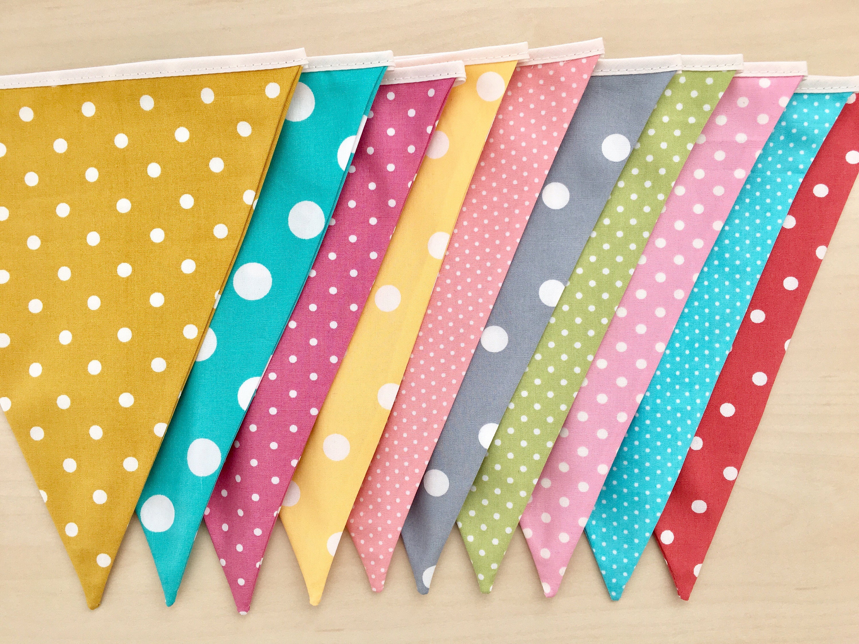 Polka Dot Bunting Garland Fabric Banners Pink Green Blue