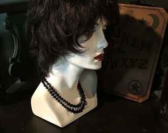 Vintage HUMAN HAIR WIG Adult size Brunette Retro at Gothic Rose Antiques