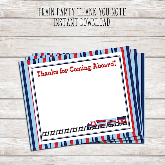 Train Themed Birthday Party Thank You Note- Train Ticket - DIY- Print at Home - Instant Download Il_570xn