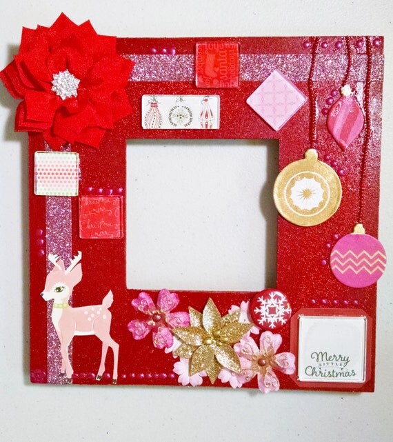 Holiday Collage Frame Christmas Deer Frame Mixed Media