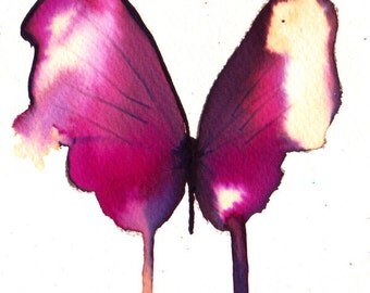 magenta purple pink white gold butterfly original watercolour painting 7 x 5"