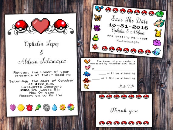 Pokemon Inspired Wedding Invitation Save the Date RSVP and