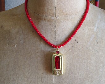 PROTECTOR- Early 1900's VIRGIN MARY Vintage Brass Pocket Shrine Necklace