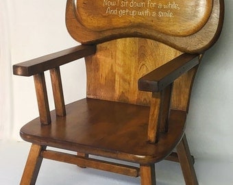 Vintage Thayer Highchair Repurposed Child Chair Oak 1950's Handpainted Verse