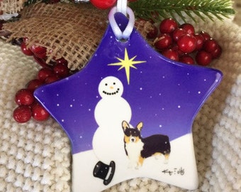 Black and Tan Corgi Christmas Ceramic Ornament