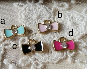 5 x 10 mm of Little Rose Gold Bow Tie Charm with Rhinestone Finding / pendant (.n)