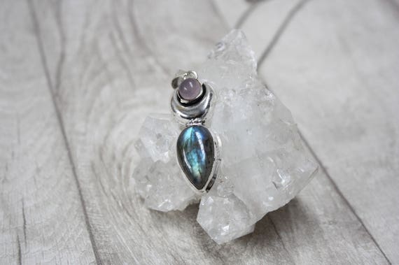 LABRADORITE TEARDROP NECKLACE - Silver Plated Necklace -Amethyst- Labradorite Crystal- Chakra Jewellery- Handmade- Festival Wear- Glitter