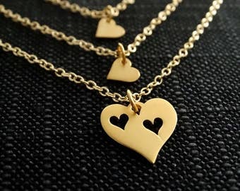 Mother daughter Necklace mother daughter jewelry Heart necklace mother of two daughters Mothers day from daughter Mother of the Bride gift